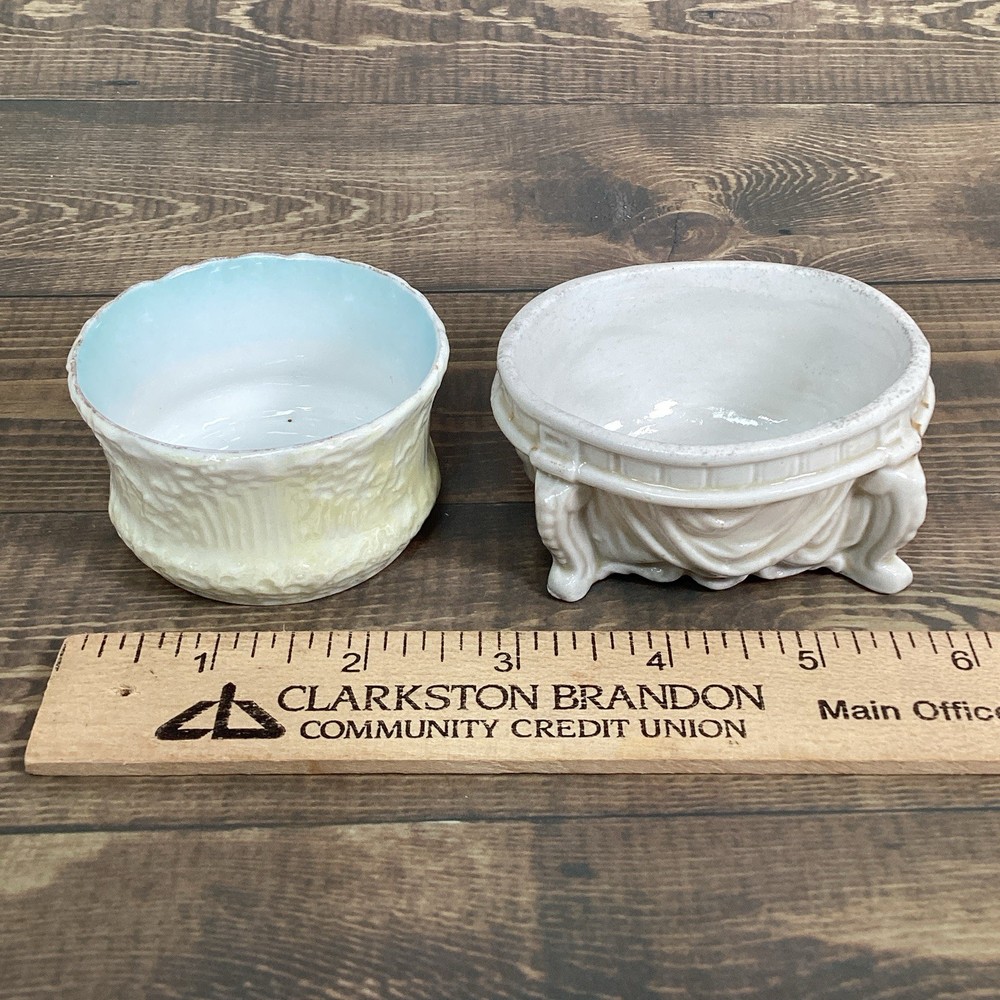 Antique Pair Open Master Salt Cellar, Salt Dip