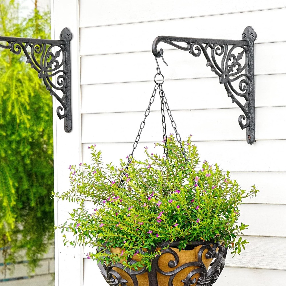 Sungmor Decorative Cast Iron Wall Bracket for Hanging Baskets – 2 Pack Hea