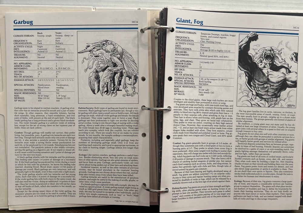 Monstrous Compendium Volume Two - AD&D 3-Ring Binder MC2