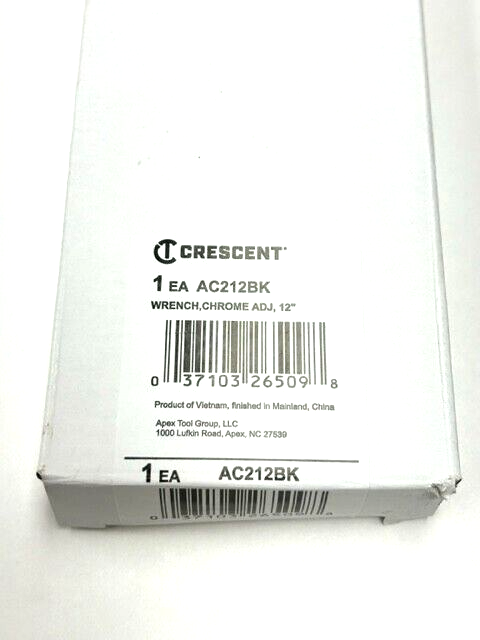 12" ADJUSTABLE WRENCH CHROME PLATED CRESCENT AC212BK