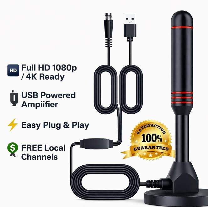Indoor HDTV Antenna 4K 1080P Amplified Digital TV Signal Booster Local Channels