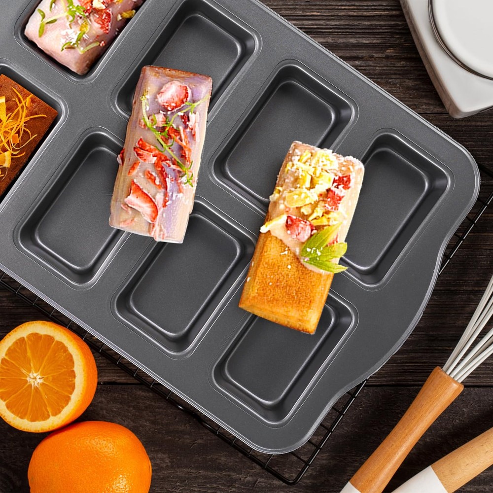 2 Pack 8 Cavity Mini Loaf Pan, Non-Stick Small Bread Loaf Pans, Rectangle Car...