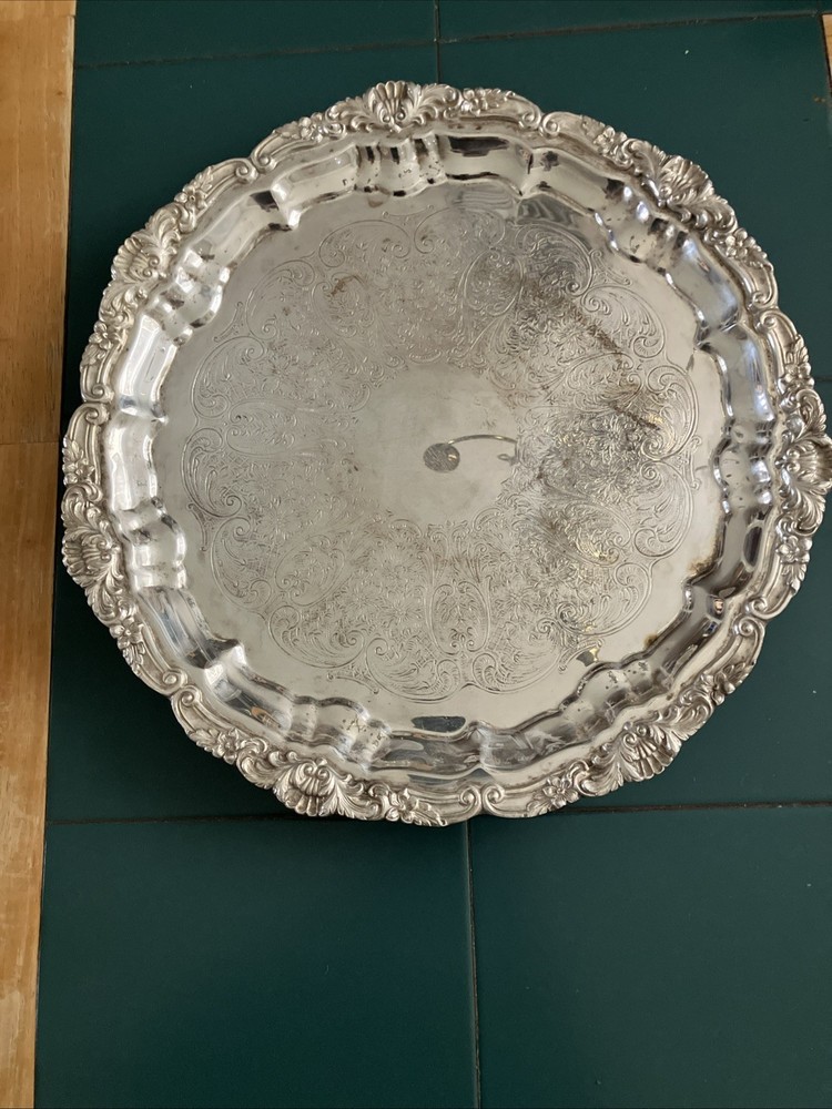 Vintage POOLE Silver Plated Footed 16" Serving Tray BRISTOL PATTERN