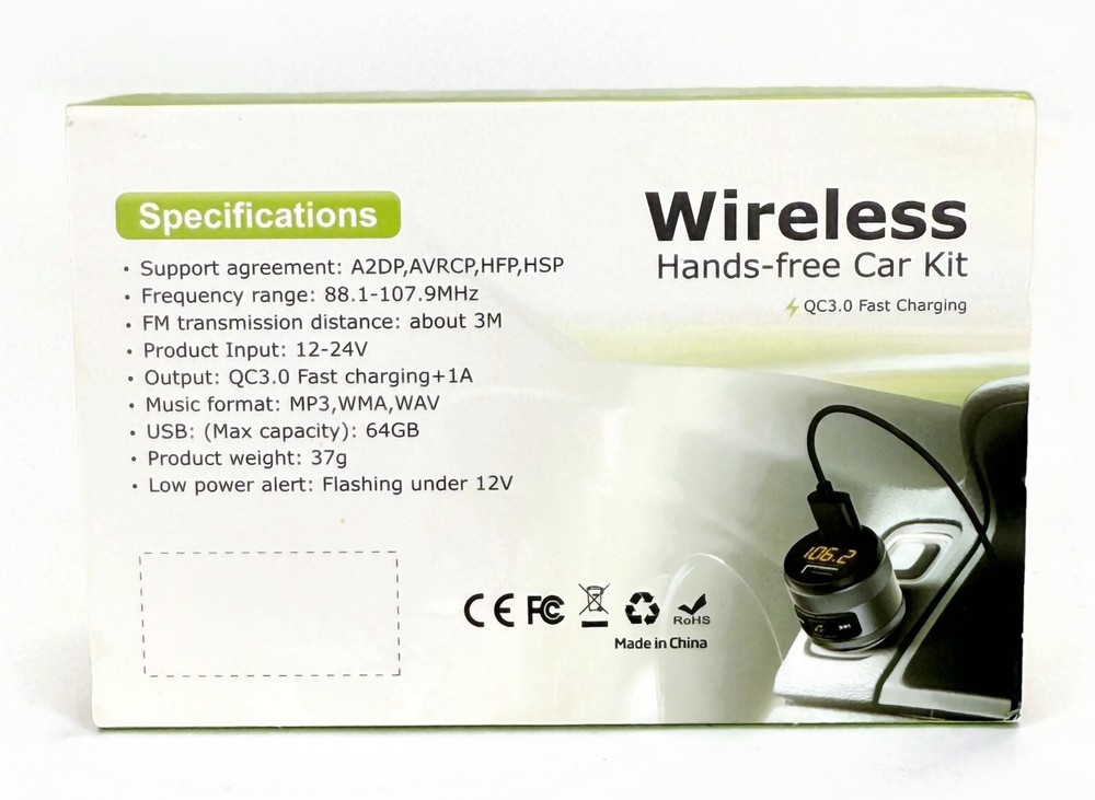 Wireless Hands-Free Car Kit QC3.0 Fast Charging 5.0 Version