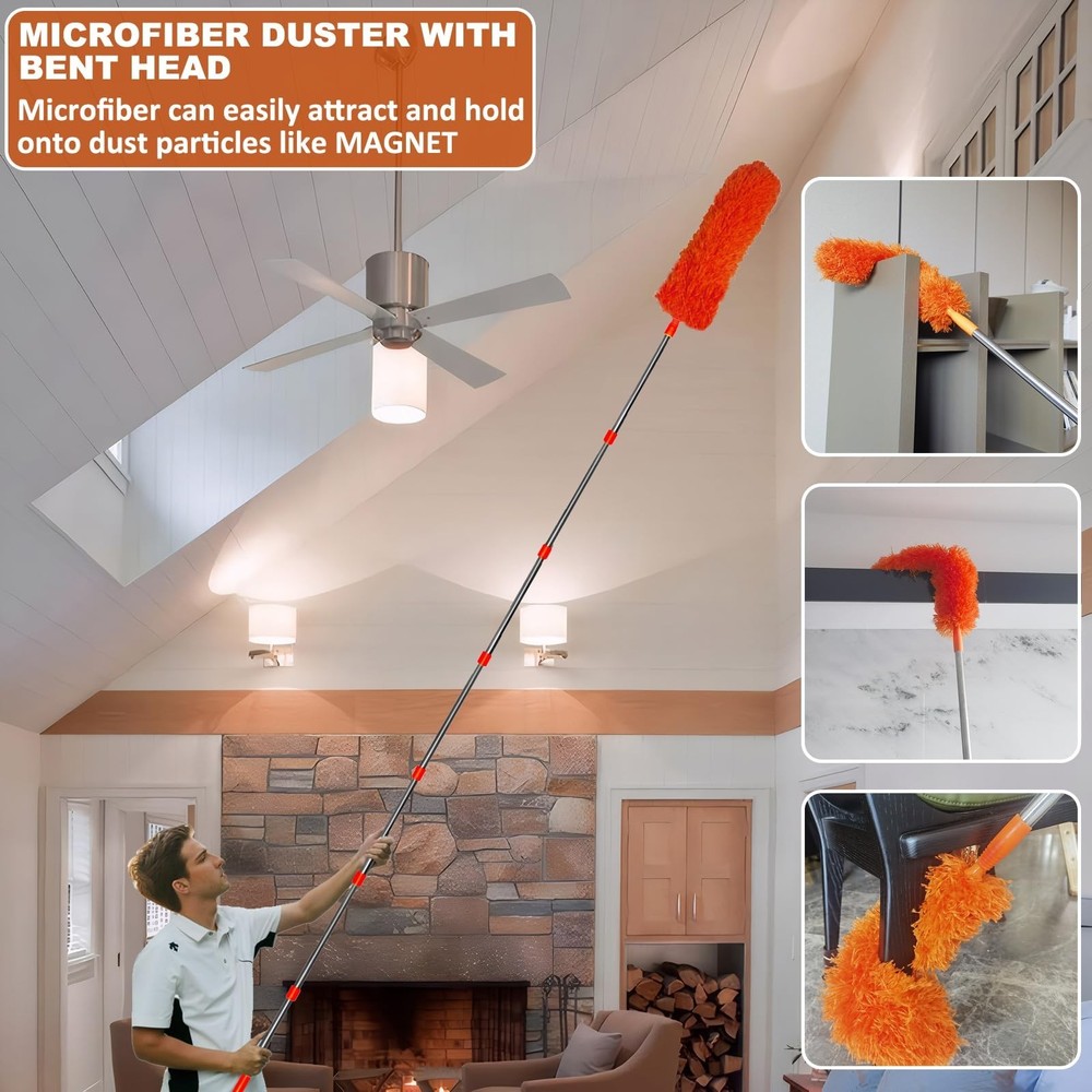 20 Ft+ High Reach Cleaning Tool Kit - Microfiber Feather Ceiling Fan Duster &...