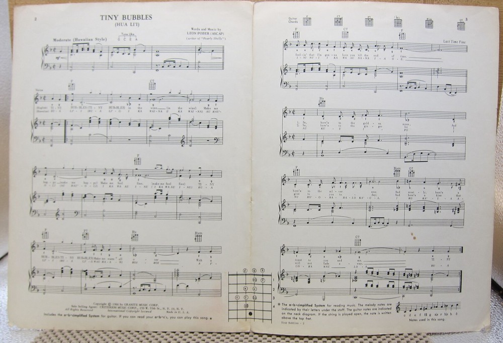 Tiny Bubbles - Leon Pober - Sheet Music 1966