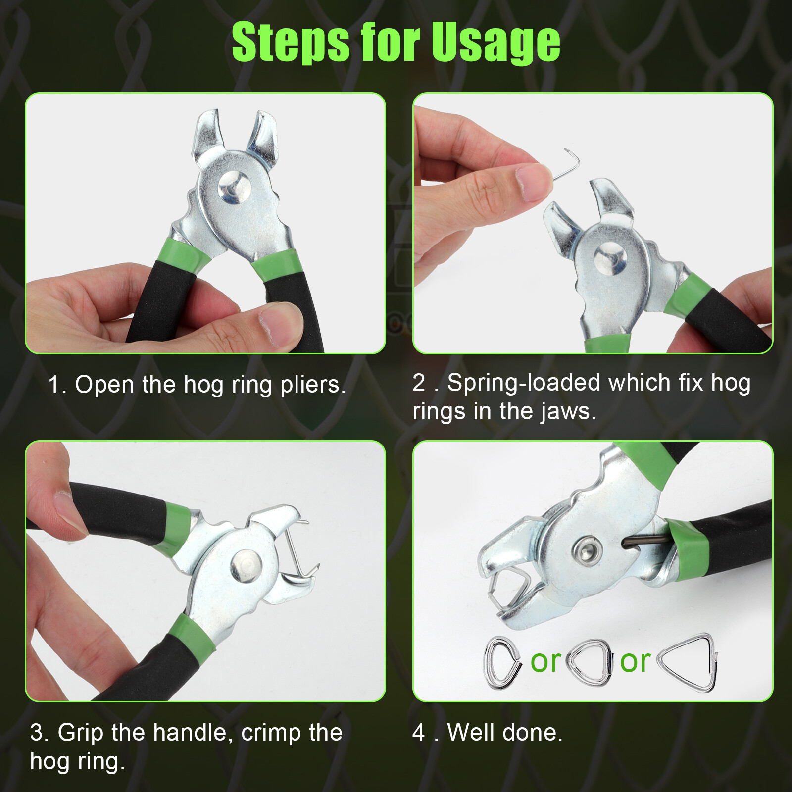 Straight Hog Ring Pliers 240Pcs 3/4 1/2 3/8 inch Rings Kit Upholstery Seat Cover