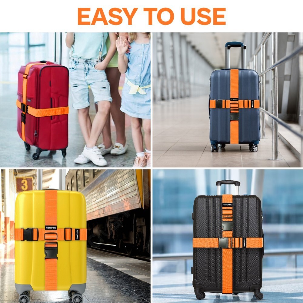 4 Pack Luggage Straps, Adjustable Suitcase Belts 72" x 2" (Orange)