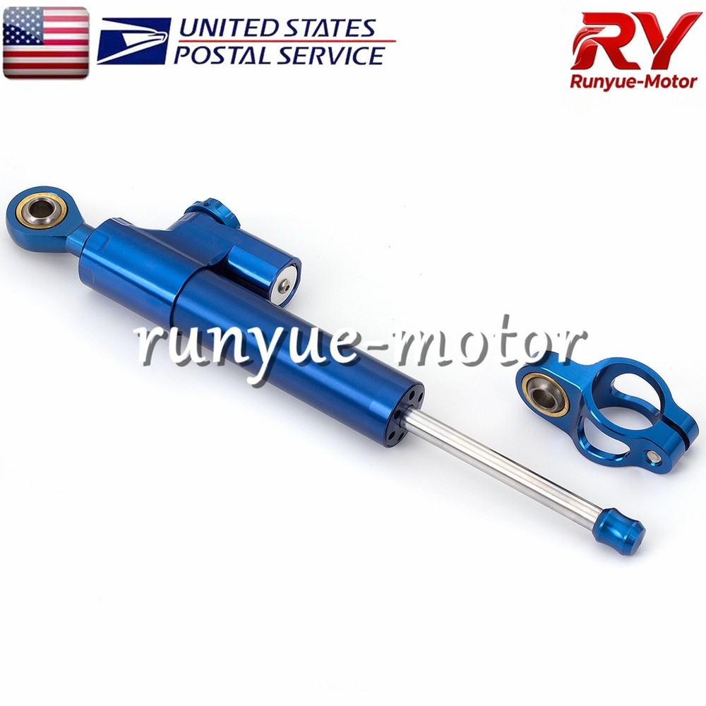 Blue 255mm Adjust Steering Damper Stabilizer Linear Control Universal Aluminum