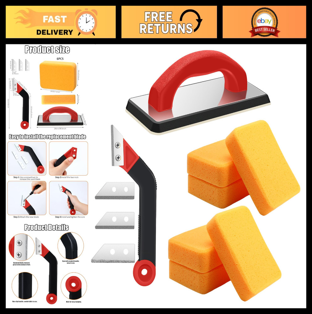11 Pcs Grout Float Set - Rubber Float, 6 Sponges, Angled Tile Saw & Removal Tool