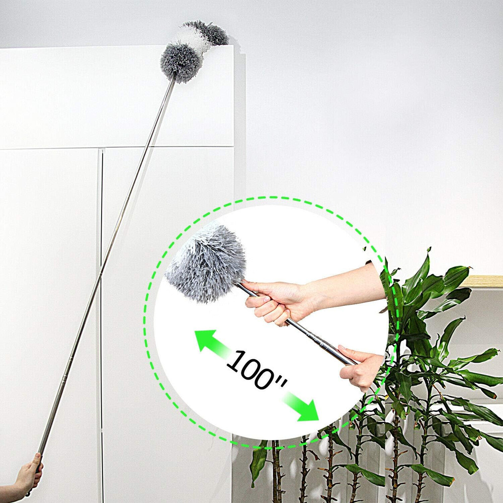 Microfiber Feather Duster with Extendable Pole and Bendable Head, 100" Telescopi