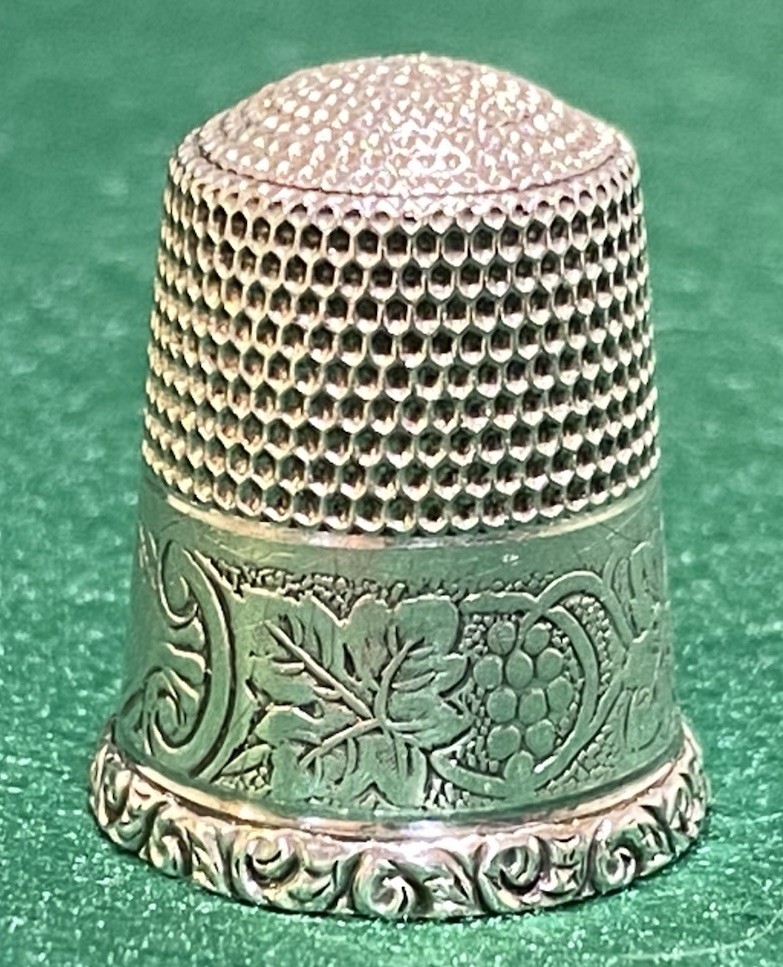 Antique Simons Bro. Sterling Silver Thimble ~ Grape Leaf/ Cluster Pattern ~ # 10