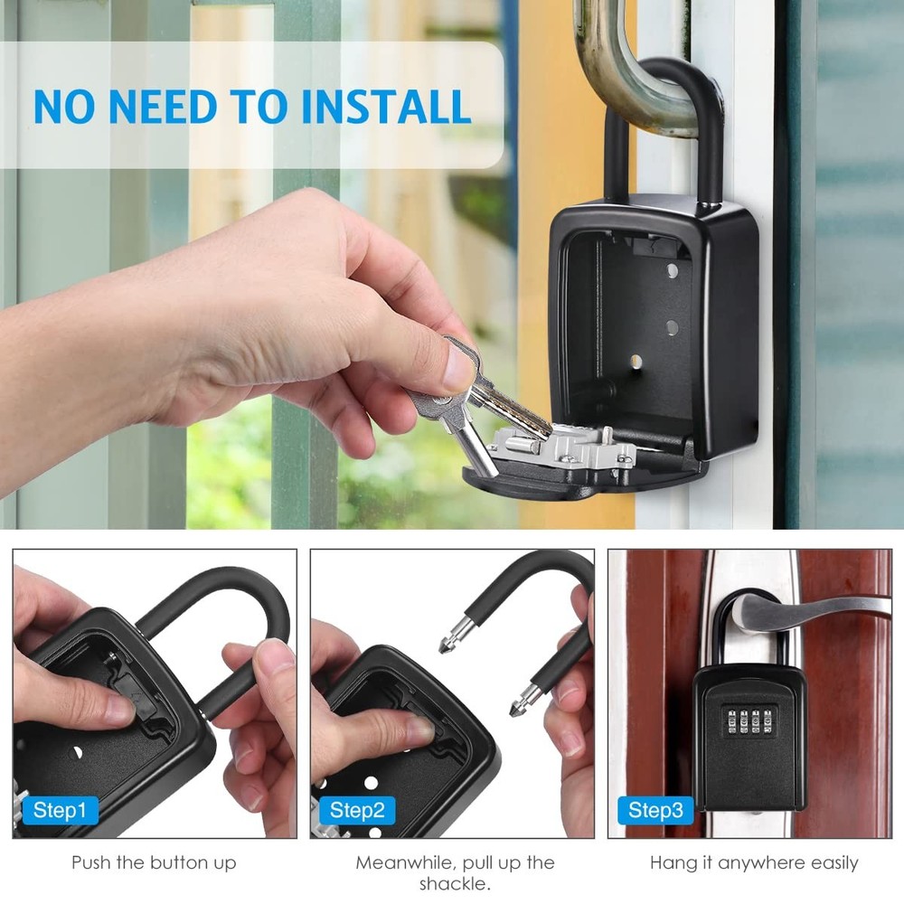 Key Lock Box, (NEW VERSION) Wall Mounted Safe 1 Pack, Black