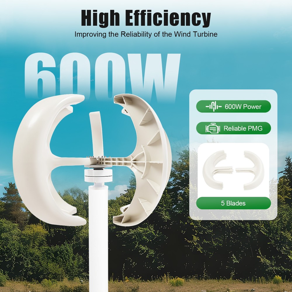 Lantern Wind Turbine Generators 5-Blade Vertical Axis Power Generator W/ Control