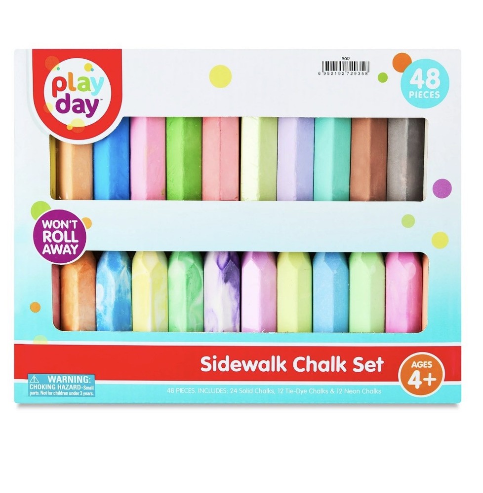 Play Day 48 Count Multicolor Sidewalk Chalk Set - tie dye- neon and solid chalks