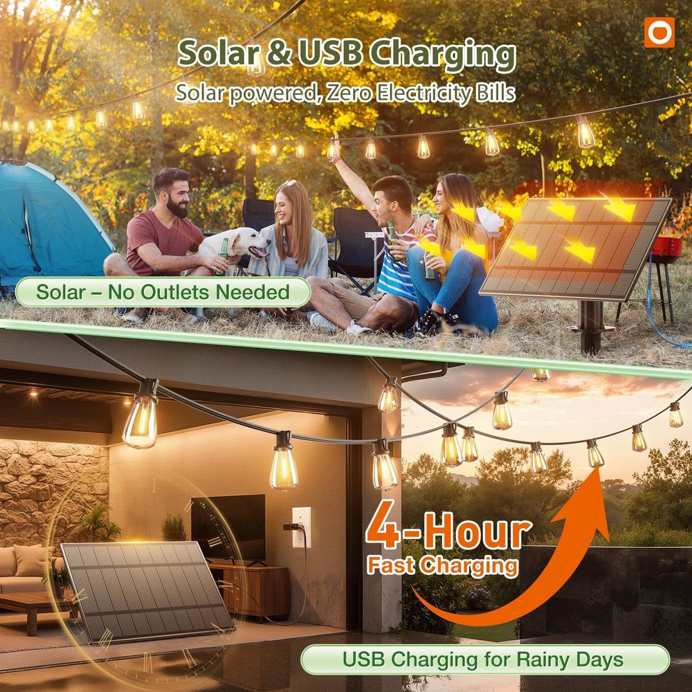 Brighten Your Outdoor Space - 54ft Solar String Lights with Remote