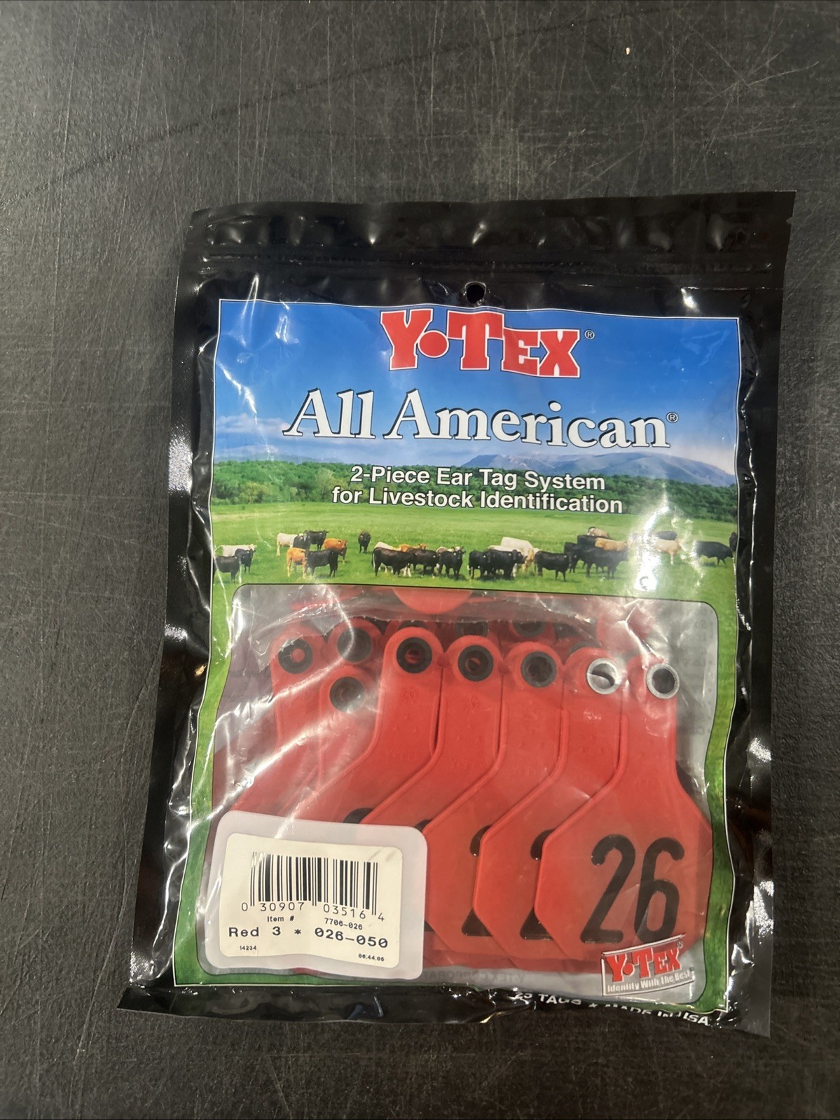 New YTex 3 Star All American Medium Cattle ID Ear Tags Red Numbered 26-50