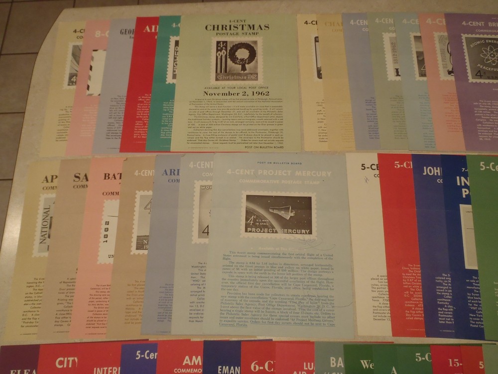 Vintage Postage Stamp Bulletin Poster Lot 1960s Post Office Air Mail 1962 1963
