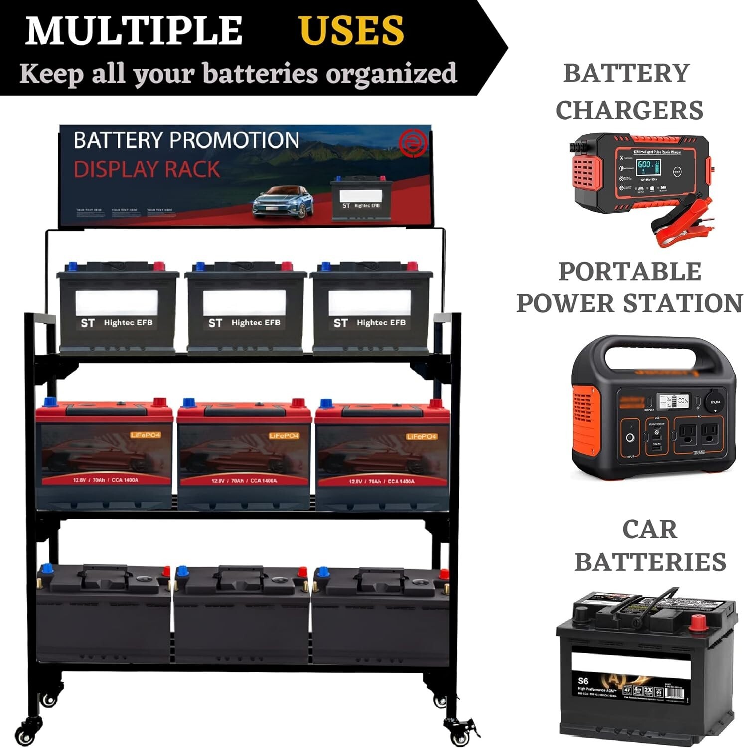 Battery Rack Car Storage Battery Holder Display Rack Storage Shelf Garage Works