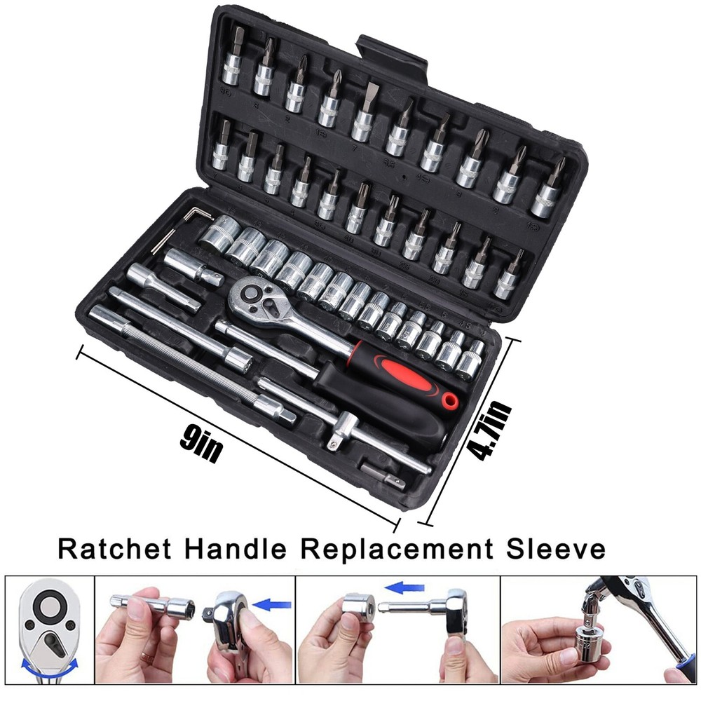Father's Day Gift 46-Piece Socket Wrench Set Mechanic Bit Drive Tools Combo Kits