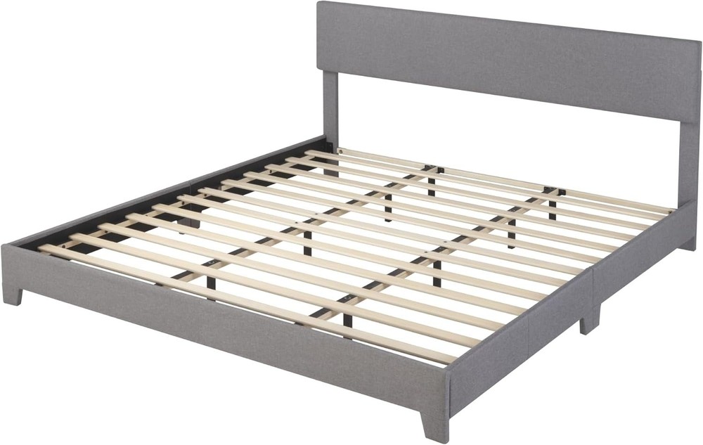 Sleek Linen Upholstered King Bed Frame, Adjustable Headboard