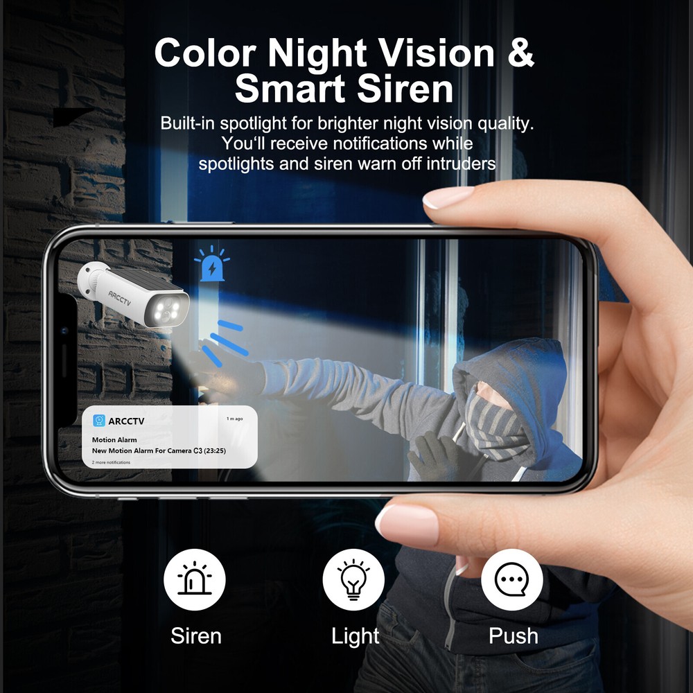 ARCCTV Solar Battery Powered Wifi Security Camera System Wireless Outdoor Audio