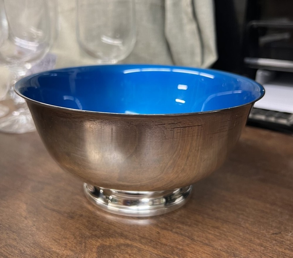 Reed & Barton SIlverplate Blue Enamelled Revere Bowl 6-1/2" Diameter