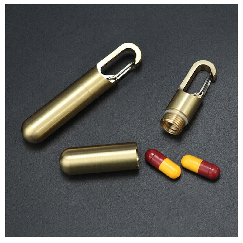 Solid Brass Keychain Waterproof Box Portable Integrated Medicine Pill EDC Box