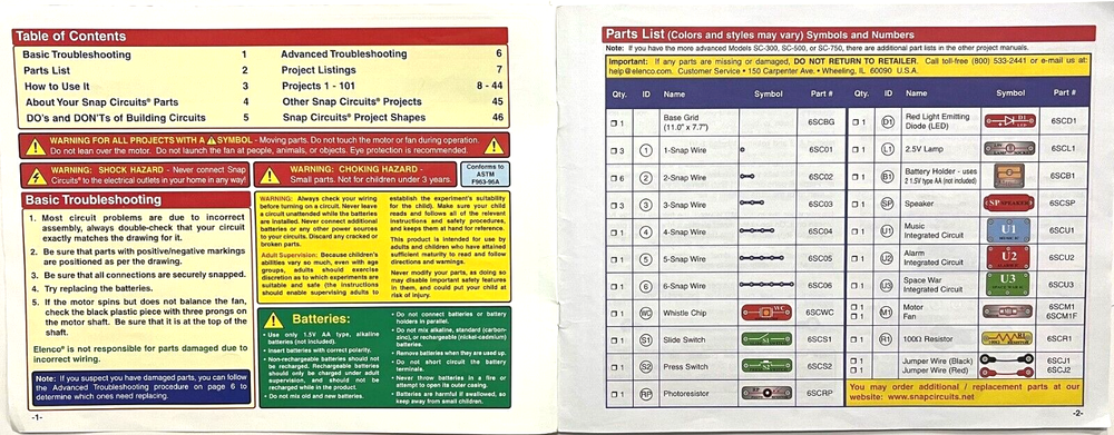 ELECTRONIC SNAP CIRCUITS MANUAL ONLY (Projects 1-101 ) By ELENCO (2012)