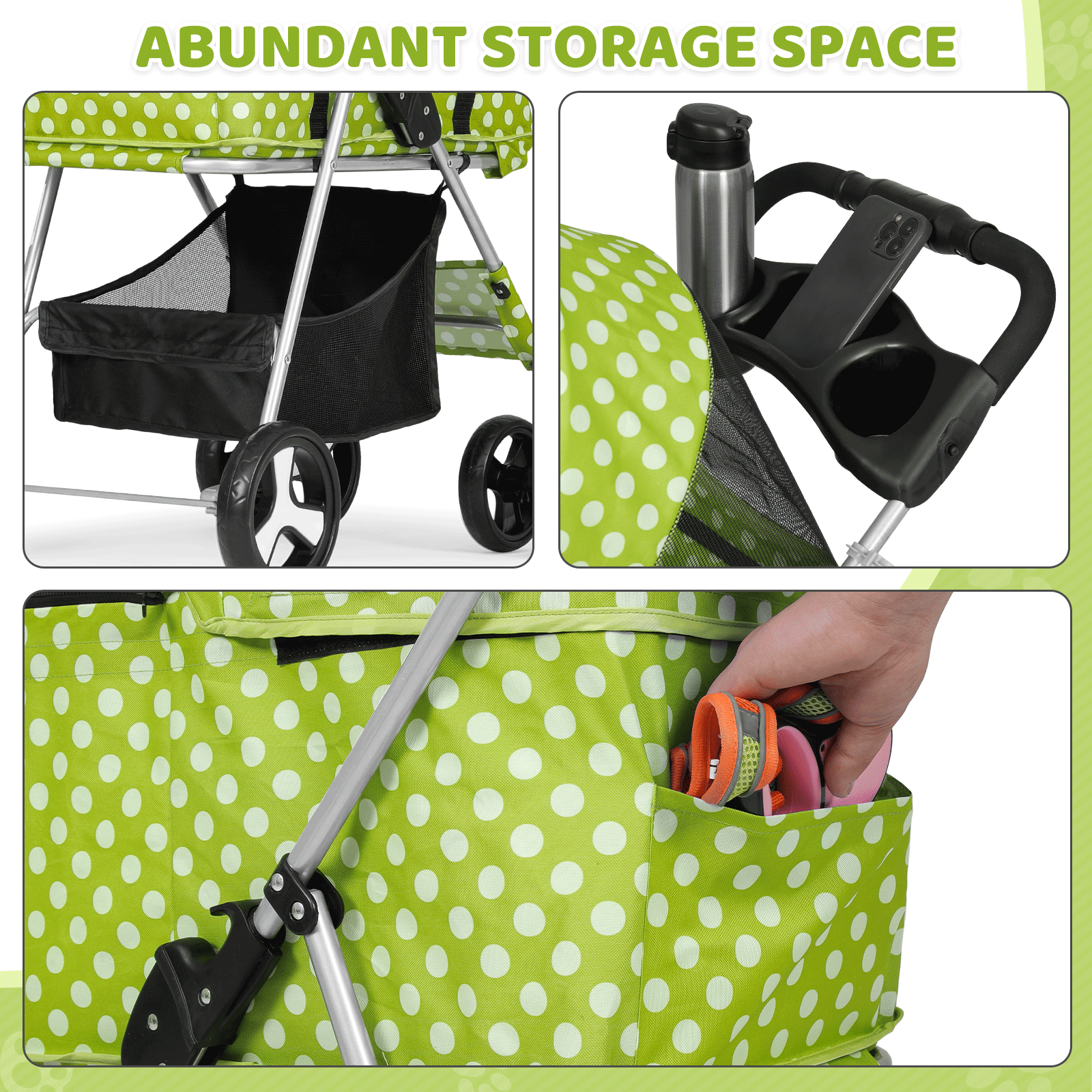 Foldable Pet Stroller Dog Stroller Removable Travel Carrier+Cup Holder 4 Wheels