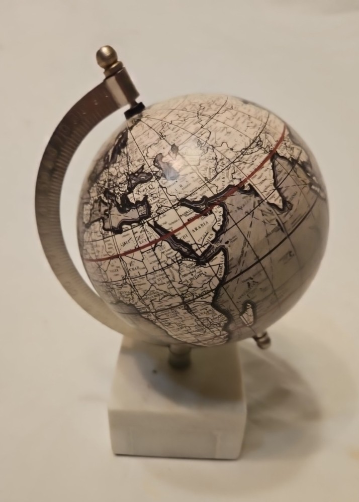 World Globe W/ Marble & Base 9" Tall Decorative