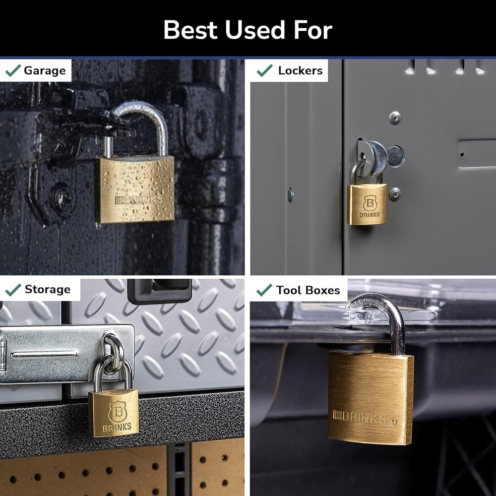 Brinks Solid Brass 40mm Keyed Padlock with 7/8in Shackle, 2 pack