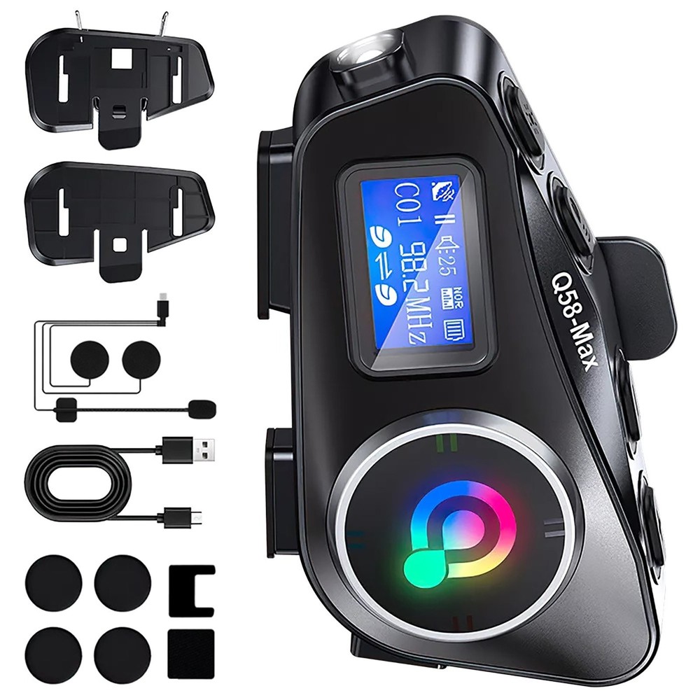 Motorcycle Intercom Helmet Bluetooth Headset LCD Waterproof double back clip