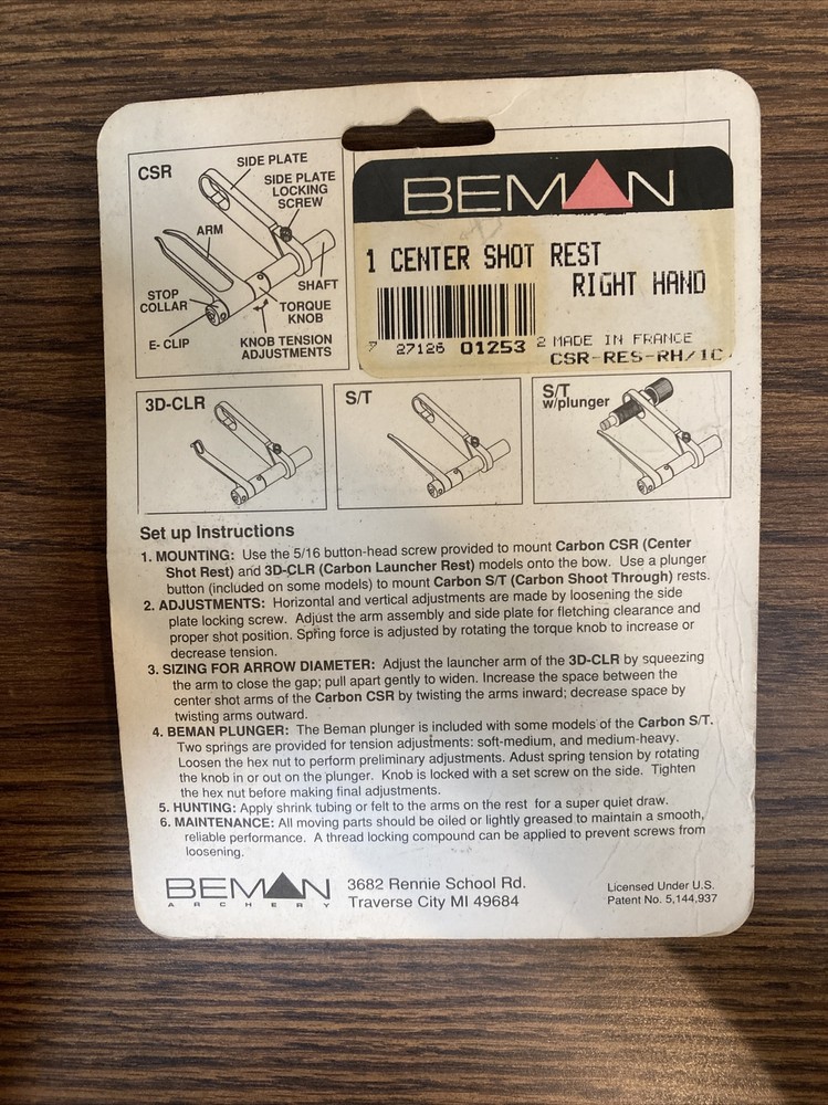 Beman ARCHERY ARROW REST SYSTEM FOR CARBON ARROWS