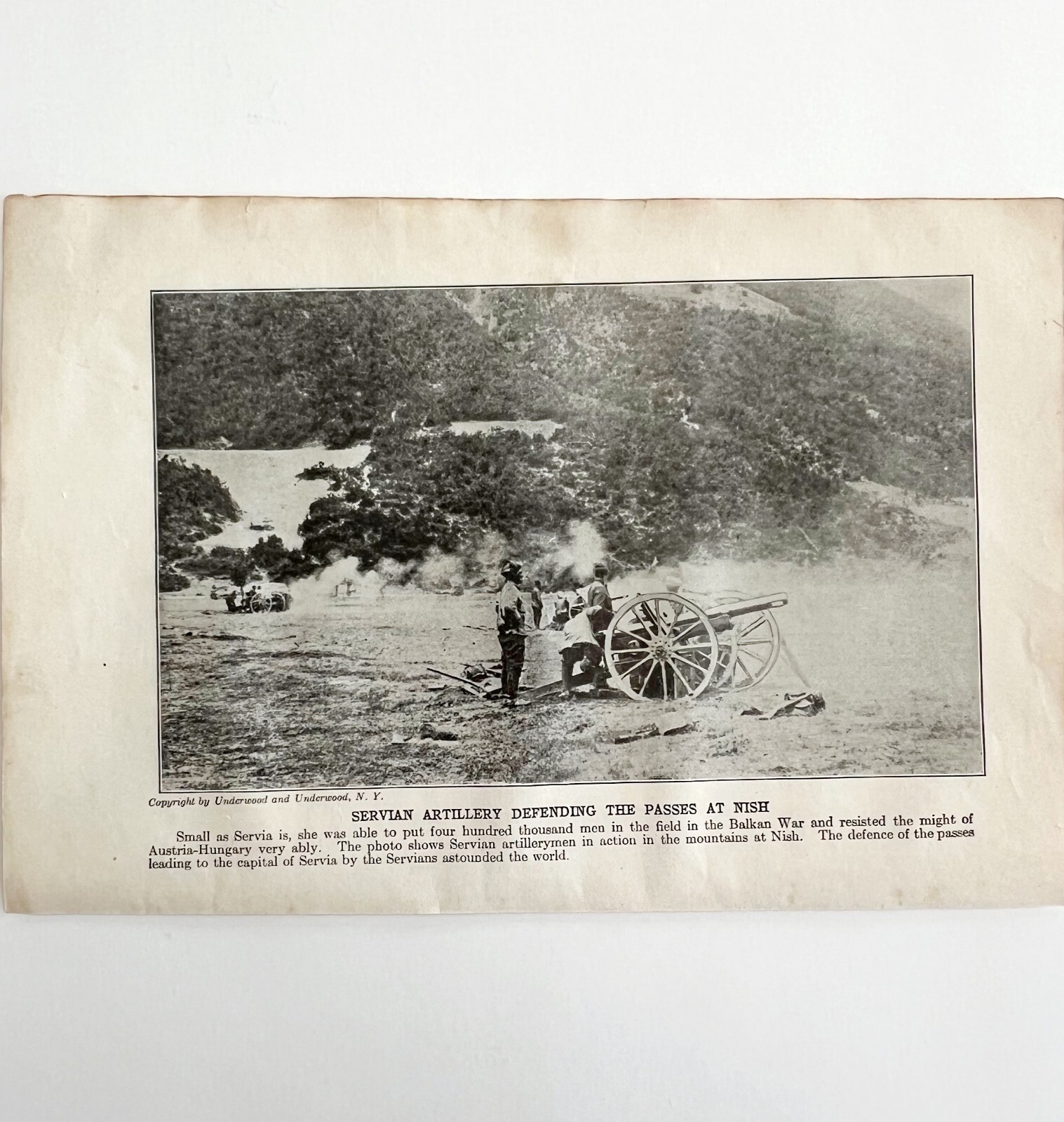 1914 Servian Artillery Defend Nish Balkan War WW1 Print Antique Military
