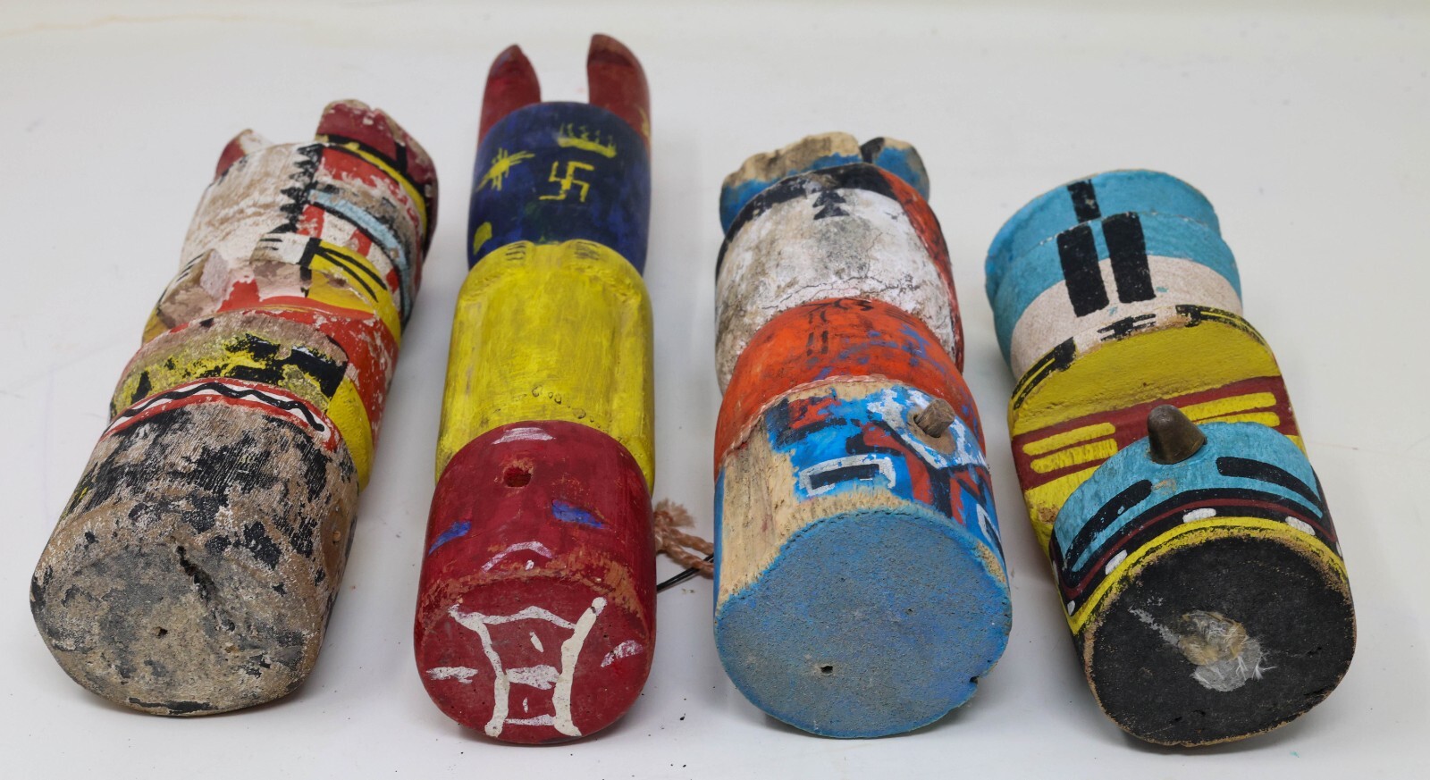 Four Antique Hopi Kachina Dolls Pueblo Indian Painted Wood Carved Sculptures VTG