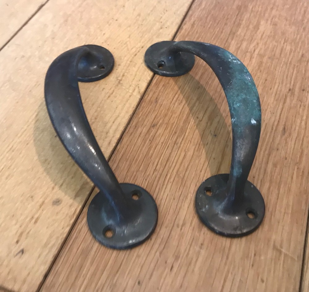 2x Vintage solid brass pull handle 150mm long 6” approx  - ( CD2)