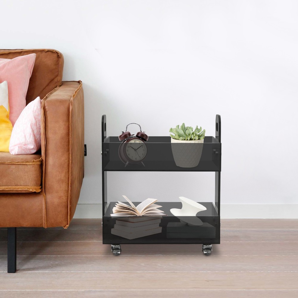 Acrylic Side Table Modern Bedside Table Free Standing Storage Rack with Wheels