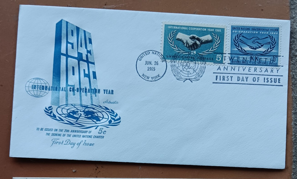 ICY COOPERATION YEAR 1965 MIXED USA FRANKING UNITED NATIONS ARTMASTER CACHET FDC