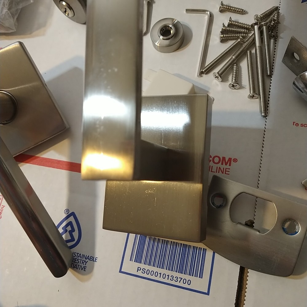 Handleset Front Door Entry Handle And Deadbolt Lock Set Slim Square Single Cy...