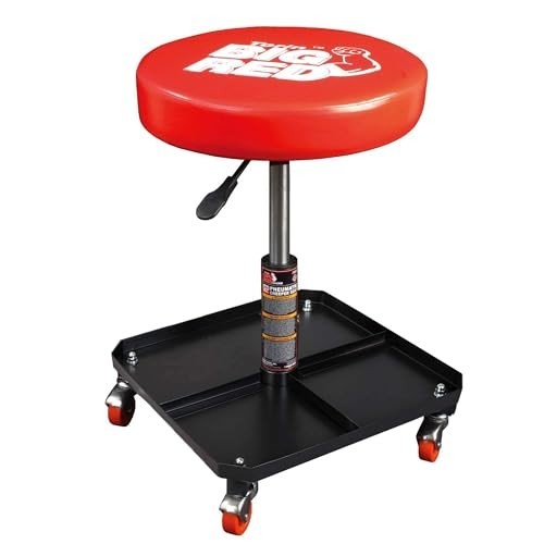 Pneumatic Rolling Creeper Mechanic Stool with Tool Tray - Adjustable Padded Seat