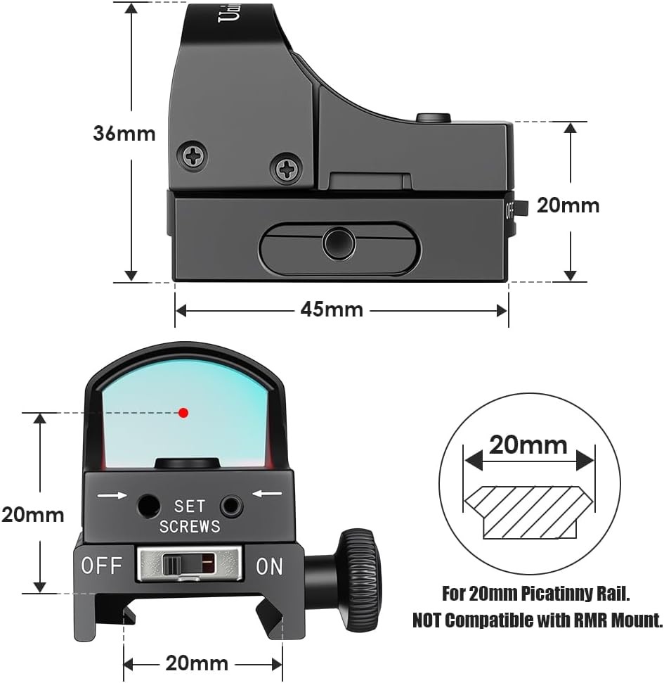 UniqueFire 3MOA Tactical Compact Holographic Reflex Mini Red Dot Sight Scope
