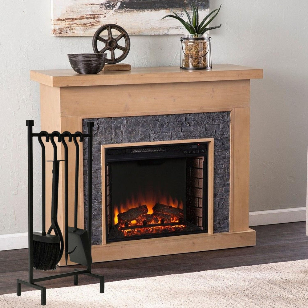 Durable Black Fireplace Tool Set with 31.5" Holder - Premium Quality