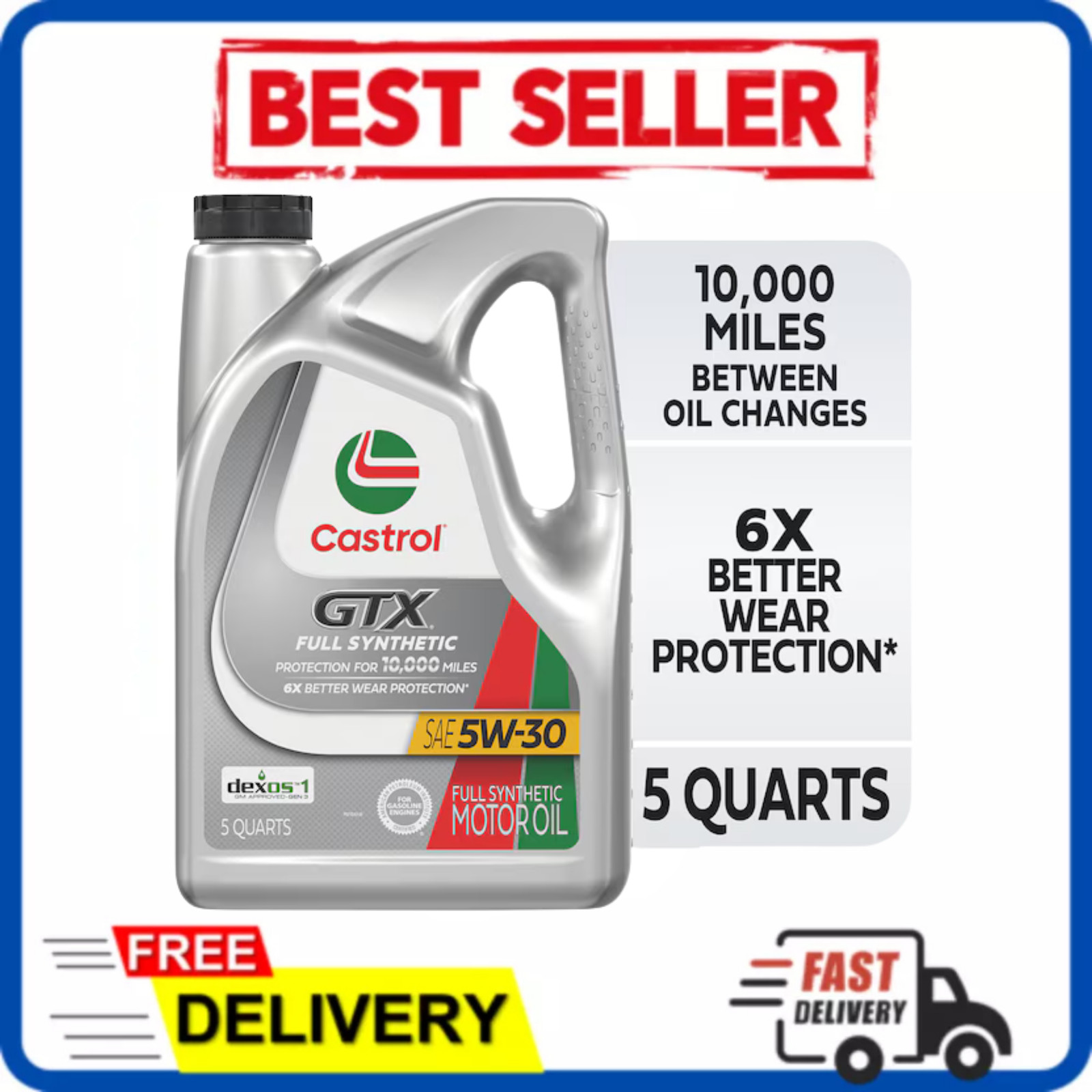 Castrol GTX Full Synthetic 5W-30 Motor Engine Oil 5 Quart Jug Car Truck
