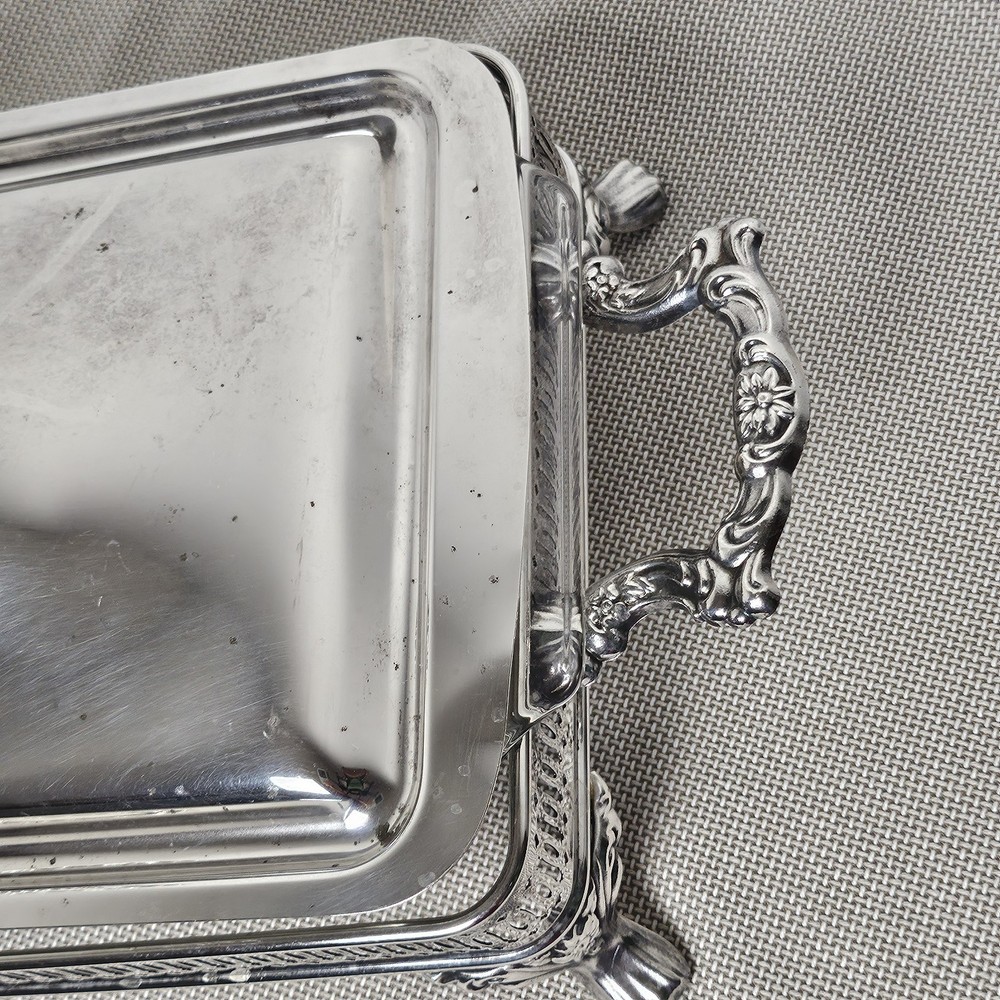 Vintage Oneida Silver Plated Pyrex Casserole Dish Holder Footed Serving Stand
