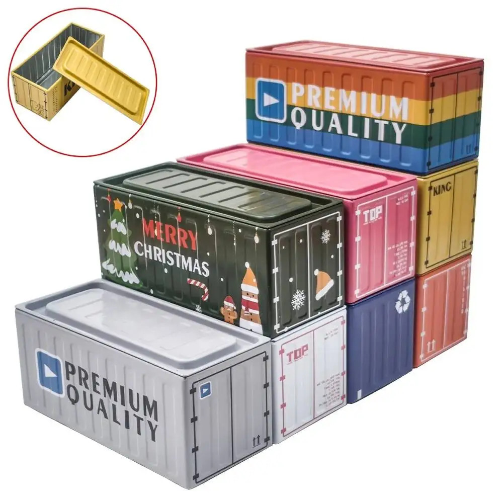Mini Shipping Container Storage Box Desktop Organizer Stackable Metal Model