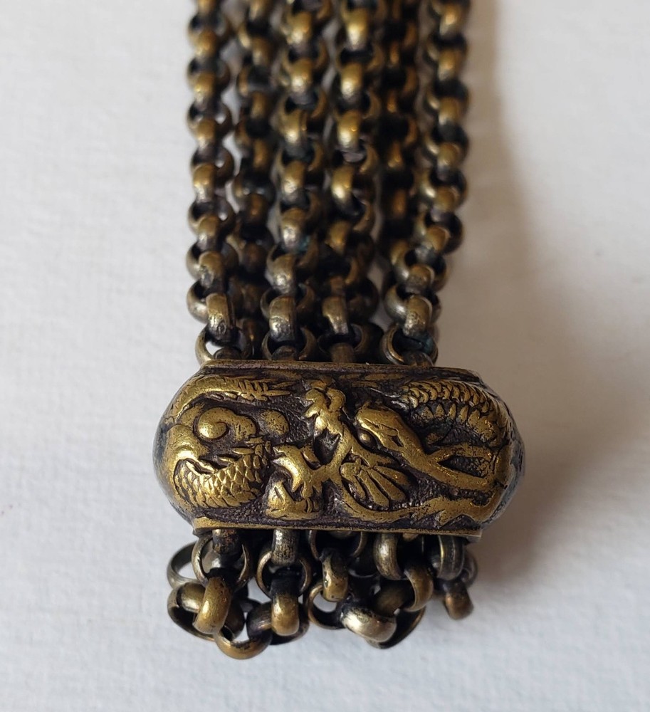 Super Detailed Front & Back Celluloid Dragon Netsuke Button Complete with Chains