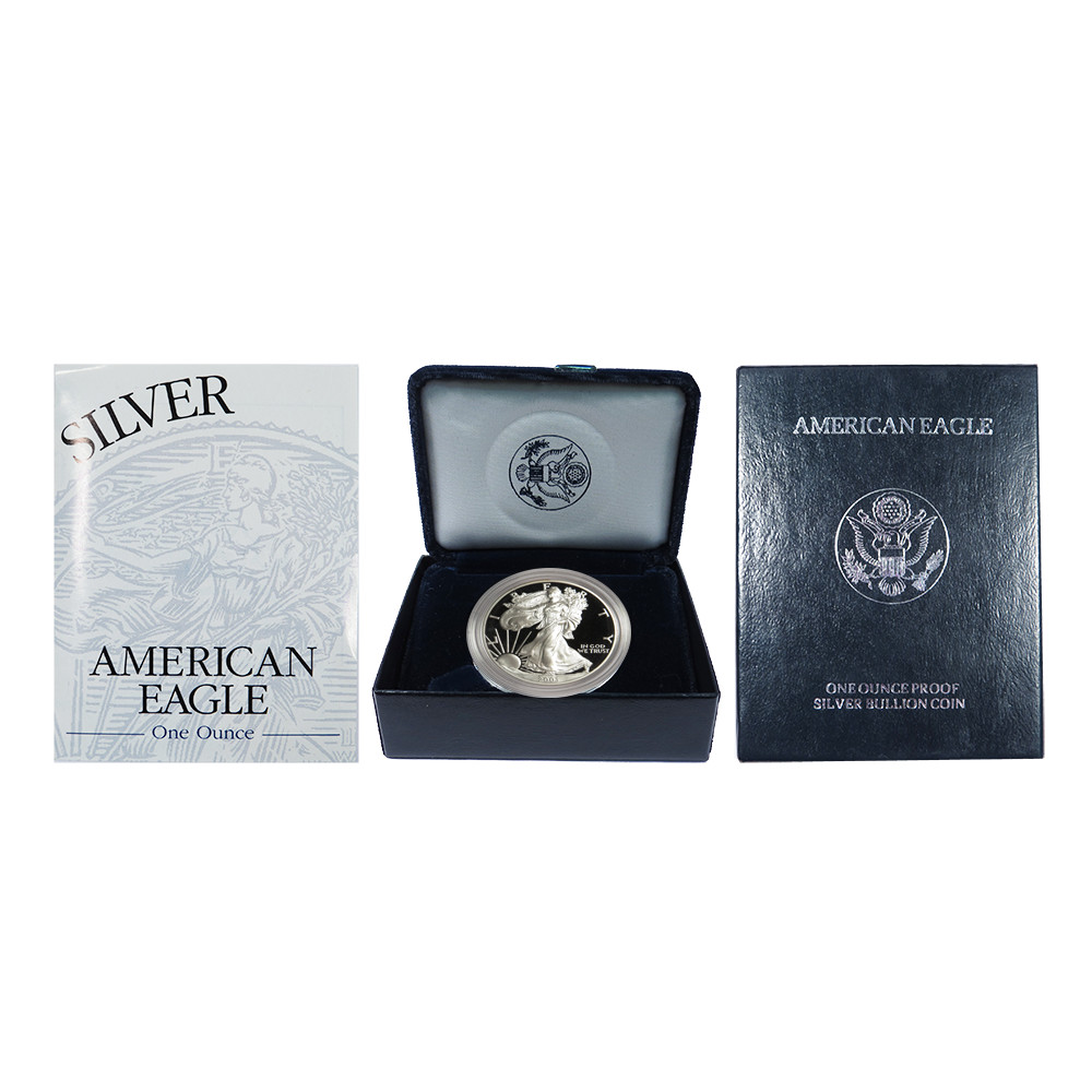 2003-W Proof $1 American Silver Eagle Box, OGP & COA