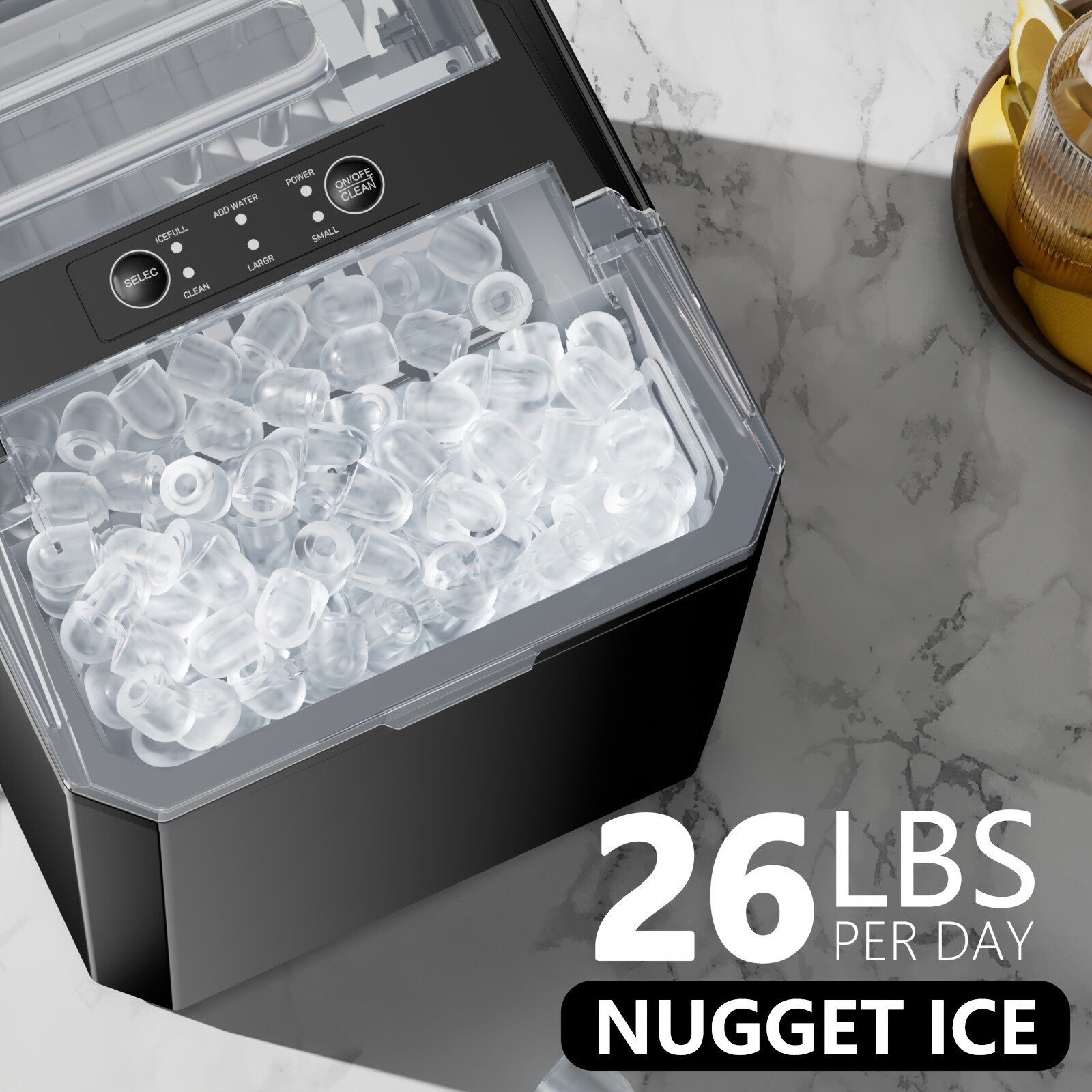 Countertop Ice Maker with Handle - Makes 26.5 lbs of Ice in 24 Hours