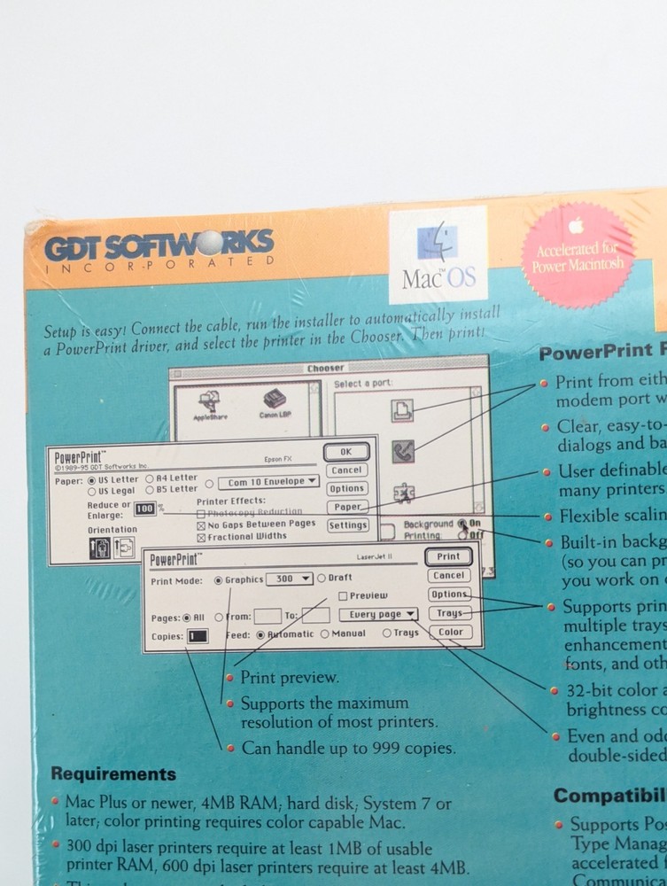 Sealed NOS Powerprint GDT Mac Printer Driver for PC Vintage Computing Software